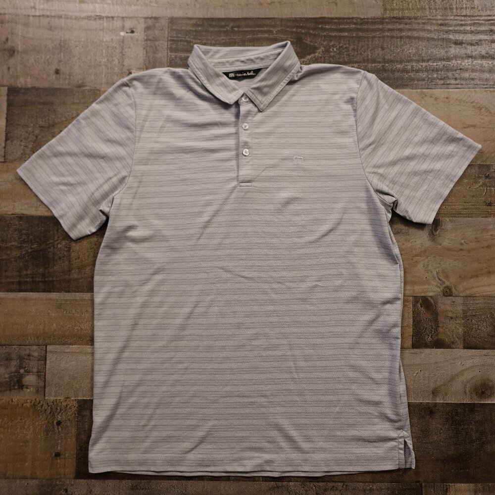 Travis Mathew Striped Performance Polo Men’s Large Gray‎ Lightweight Golf